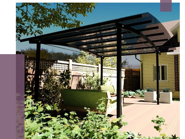 Навесы для террасы в Кумертау от 13016 руб. под ключ | ПРОЛЁТ-Кра