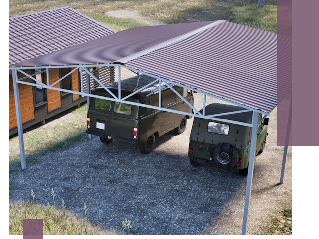 Двускатные навесы под ключ в Кумертау — изготовление и монтаж